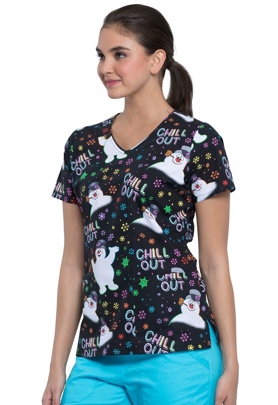 Frosty The Snowman Tooniforms V Neck Scrub Top TF614 FRCIC - Scrubs Select