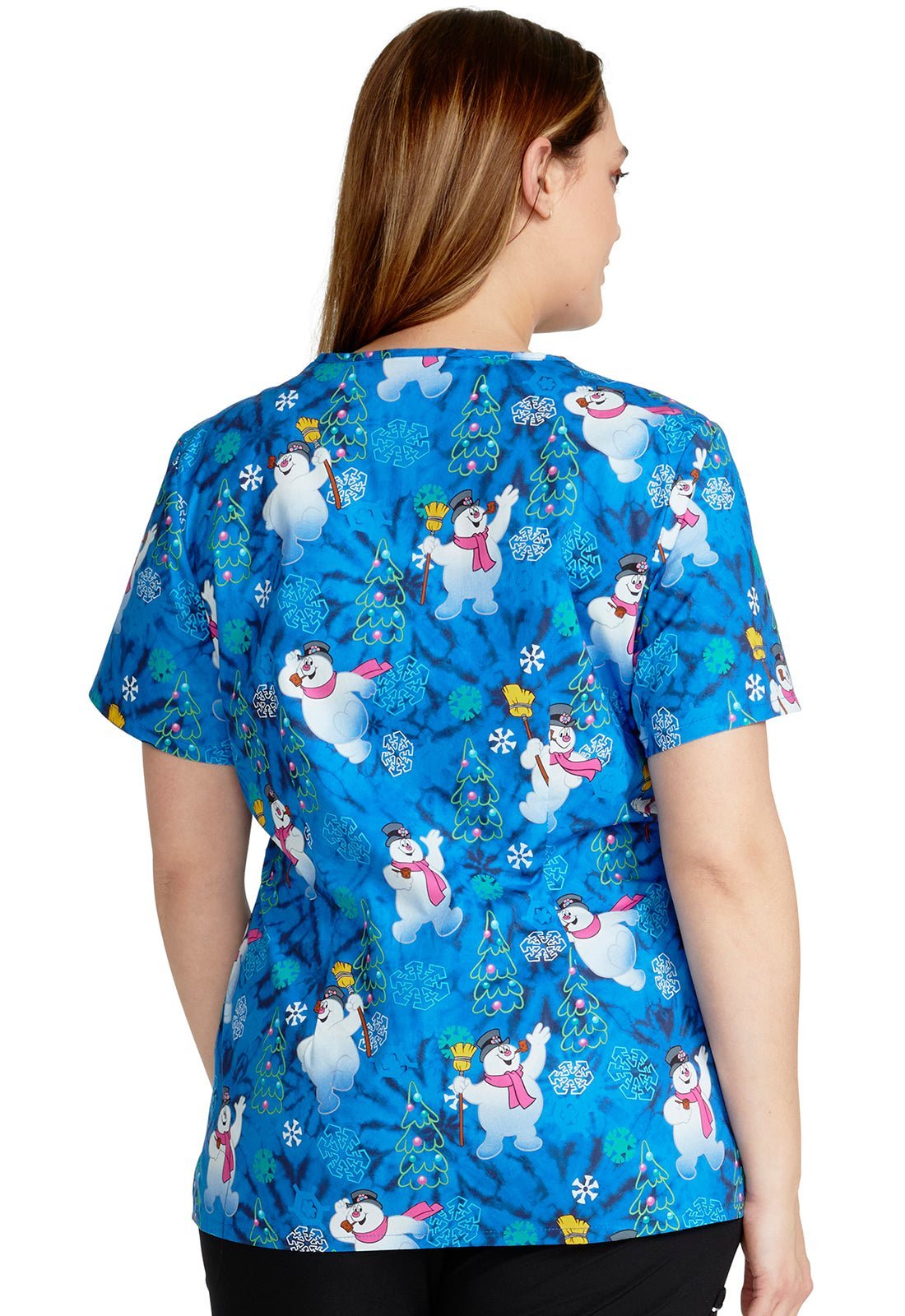 Fun Frosty Cherokee Tooniforms Christmas V Neck Scrub Top TF671 FRNR - Scrubs Select