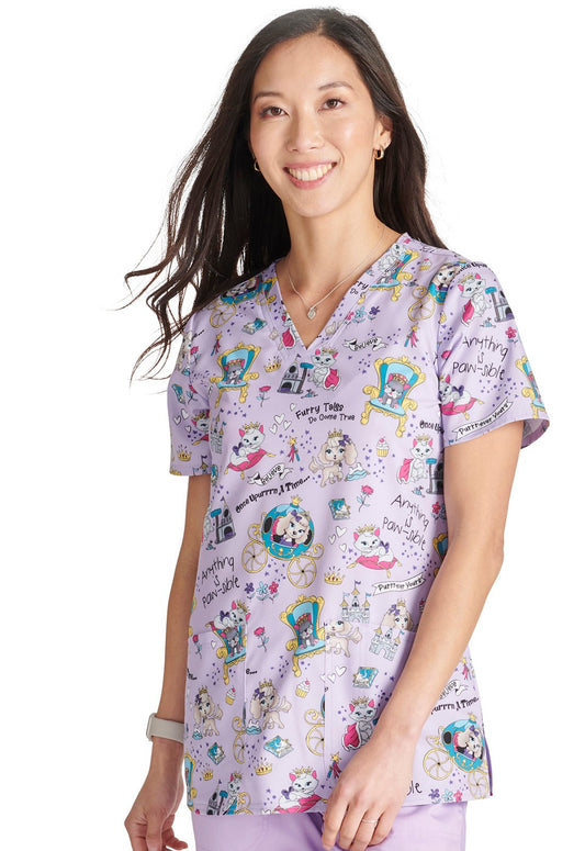 Furry Tales Cherokee Dog Cat Print V Neck Scrub Top CK671 FUTL - Scrubs Select