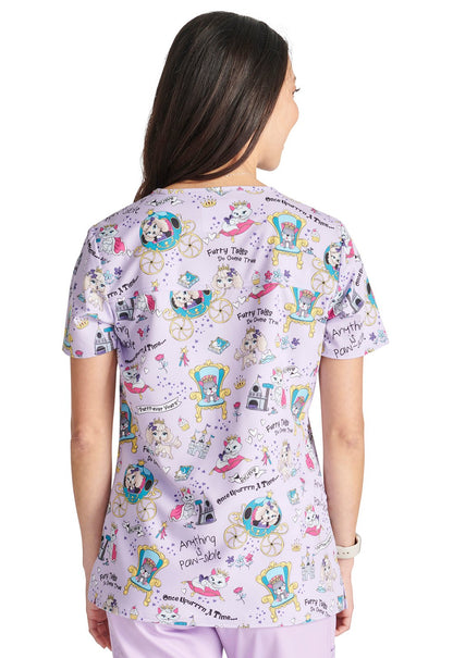 Furry Tales Cherokee Dog Cat Print V Neck Scrub Top CK671 FUTL - Scrubs Select