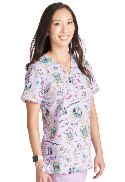 Furry Tales Cherokee Dog Cat Print V Neck Scrub Top CK671 FUTL - Scrubs Select