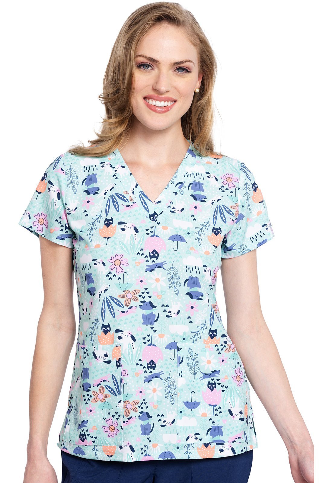 Garden Buddies Med Couture Print V Neck Scrub Top MC8564 GRBM - Scrubs Select