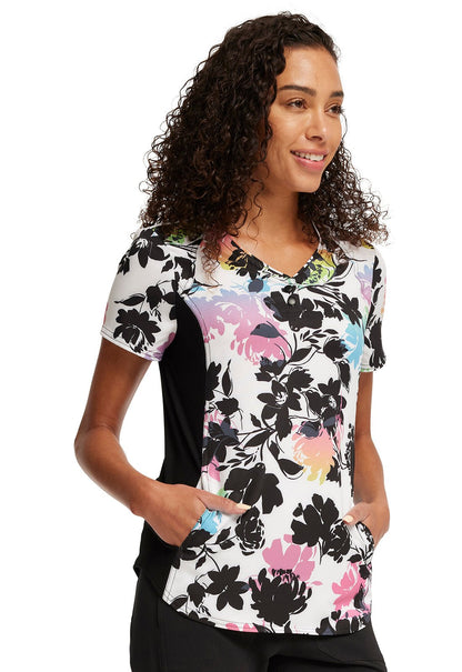Garden Glow Cherokee Floral iFlex Print V Neck Knit Panel Scrub Top CK732 GRGW - Scrubs Select
