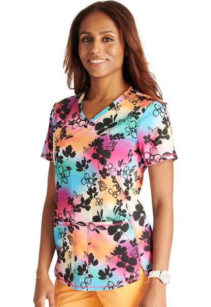 Garden Rainbow Cherokee Print V Neck Scrub Top CK703 GRRB - Scrubs Select
