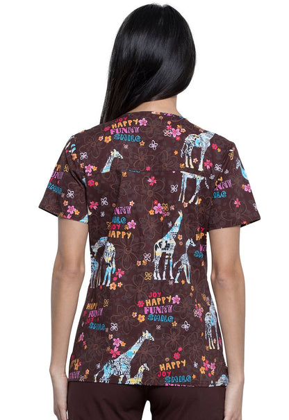Giraffe Cherokee Print V Neck Scrub Top CK651 JYGF - Scrubs Select