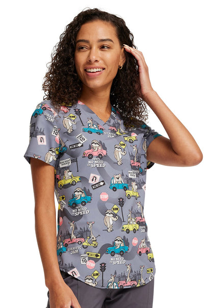 Giraffic Jam Cherokee Print Tuckable V Neck Scrub Top CK664 GFJM - Scrubs Select