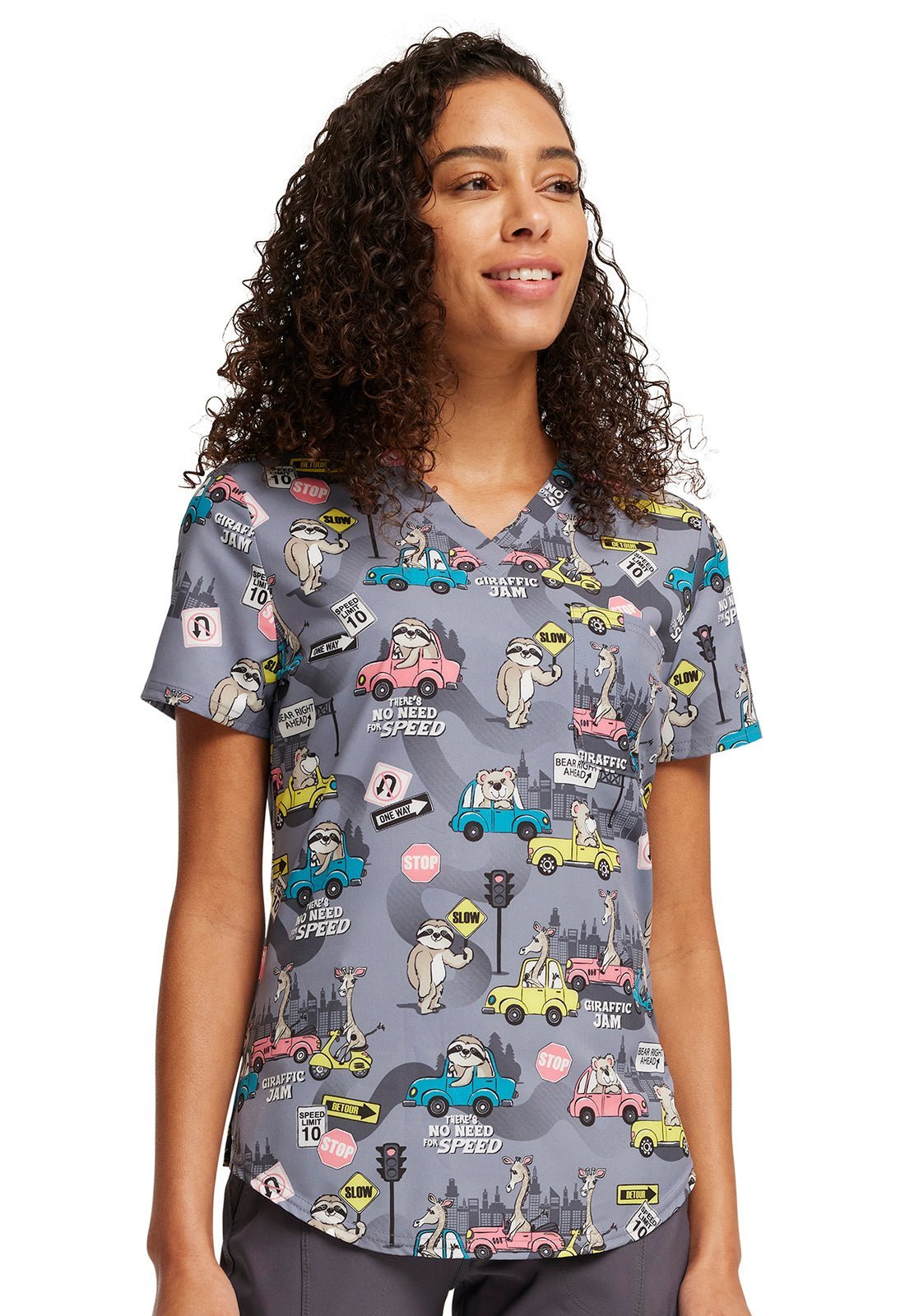 Giraffic Jam Cherokee Print Tuckable V Neck Scrub Top CK664 GFJM - Scrubs Select