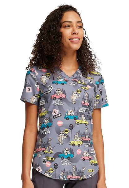 Giraffic Jam Cherokee Print Tuckable V Neck Scrub Top CK664 GFJM - Scrubs Select