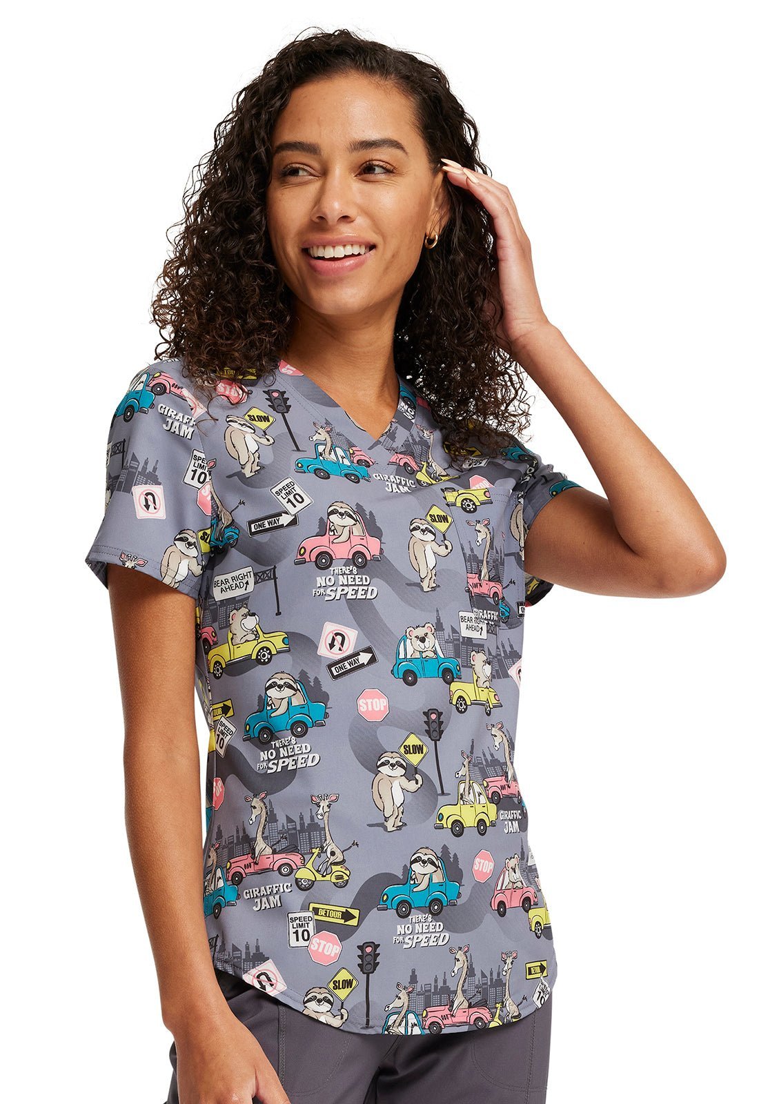 Giraffic Jam Cherokee Print Tuckable V Neck Scrub Top CK664 GFJM - Scrubs Select