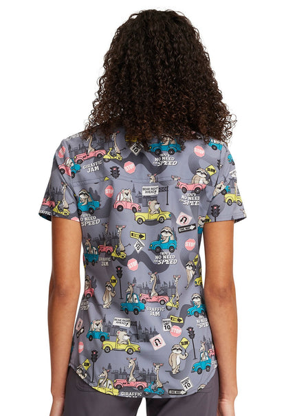 Giraffic Jam Cherokee Print Tuckable V Neck Scrub Top CK664 GFJM - Scrubs Select