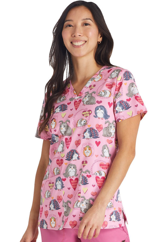 Good Hair Day Cherokee Hamster Print V Neck Scrub Top CK671 GHDY - Scrubs Select