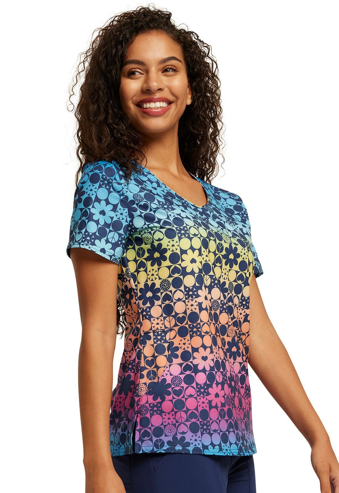 Groovy Gradient Dickies EDS Print V Neck Scrub Top DK853 GVGT - Scrubs Select