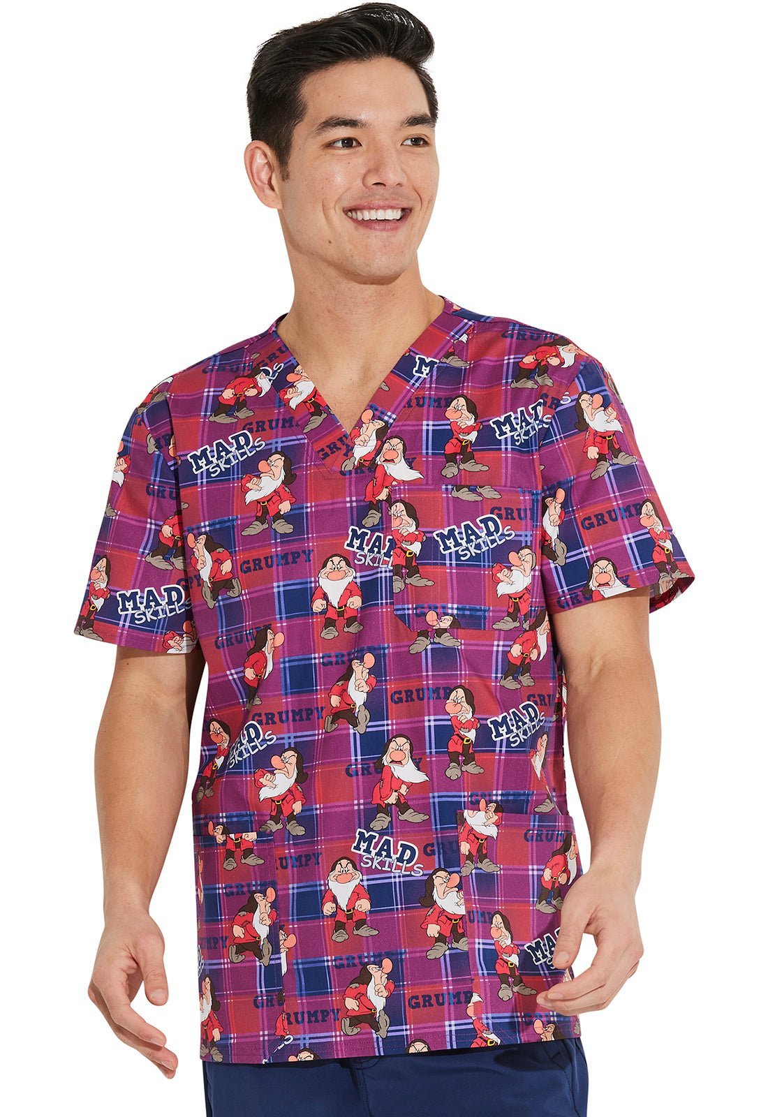 Cherokee Tooniforms TF740 GUSK Grumpy Disney Men's V-Neck Scrub Top ...