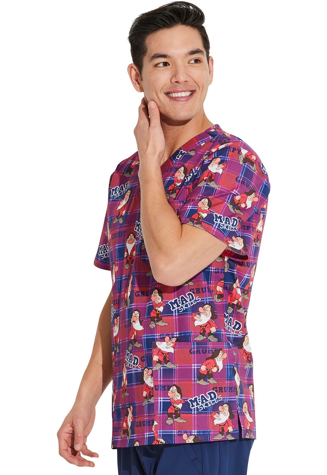 Cherokee Tooniforms TF740 GUSK Grumpy Disney Men's V-Neck Scrub Top ...