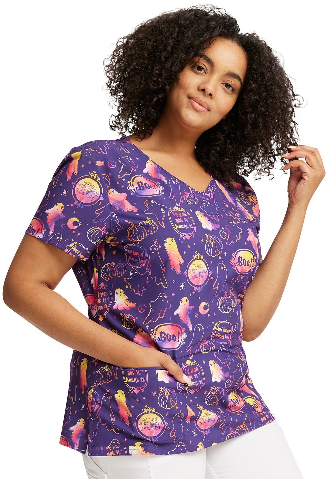 Halloween Dickies EDS Print V Neck Scrub Top DK852 HWMB - Scrubs Select