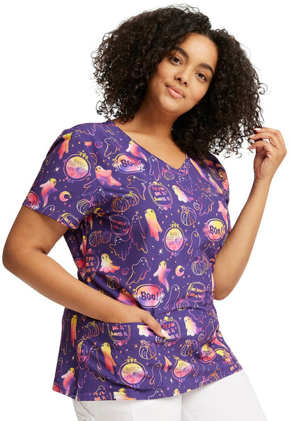 Halloween Dickies EDS Print V Neck Scrub Top DK852 HWMB - Scrubs Select