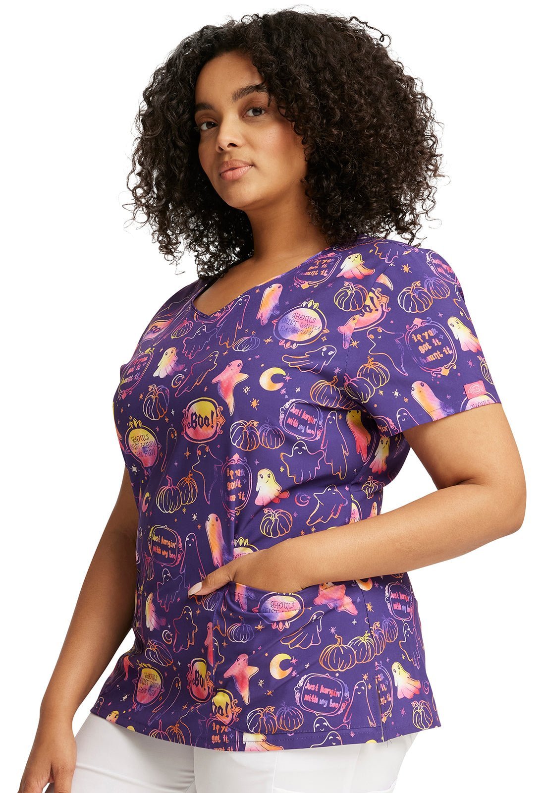 Halloween Dickies EDS Print V Neck Scrub Top DK852 HWMB - Scrubs Select