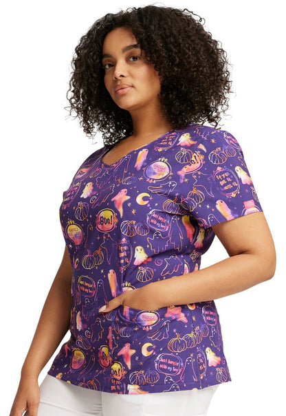 Halloween Dickies EDS Print V Neck Scrub Top DK852 HWMB - Scrubs Select