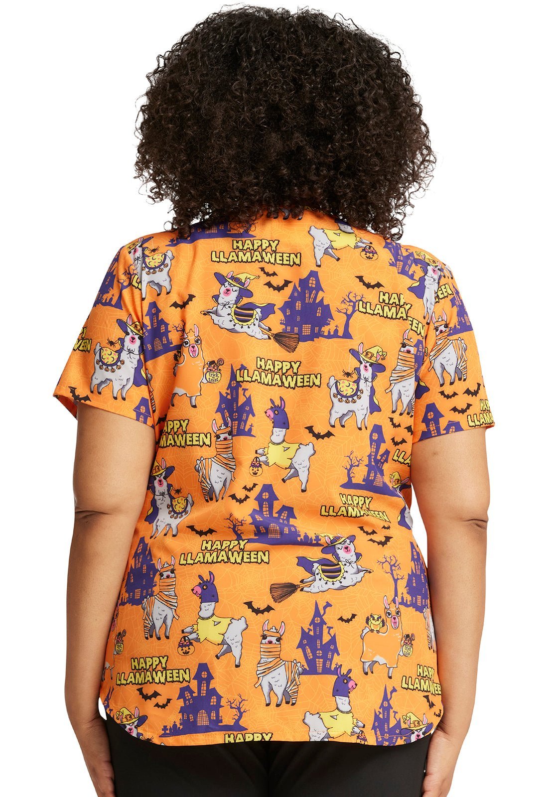 Halloween Llama Cherokee Print V Neck Scrub Top CK637 HYLW - Scrubs Select