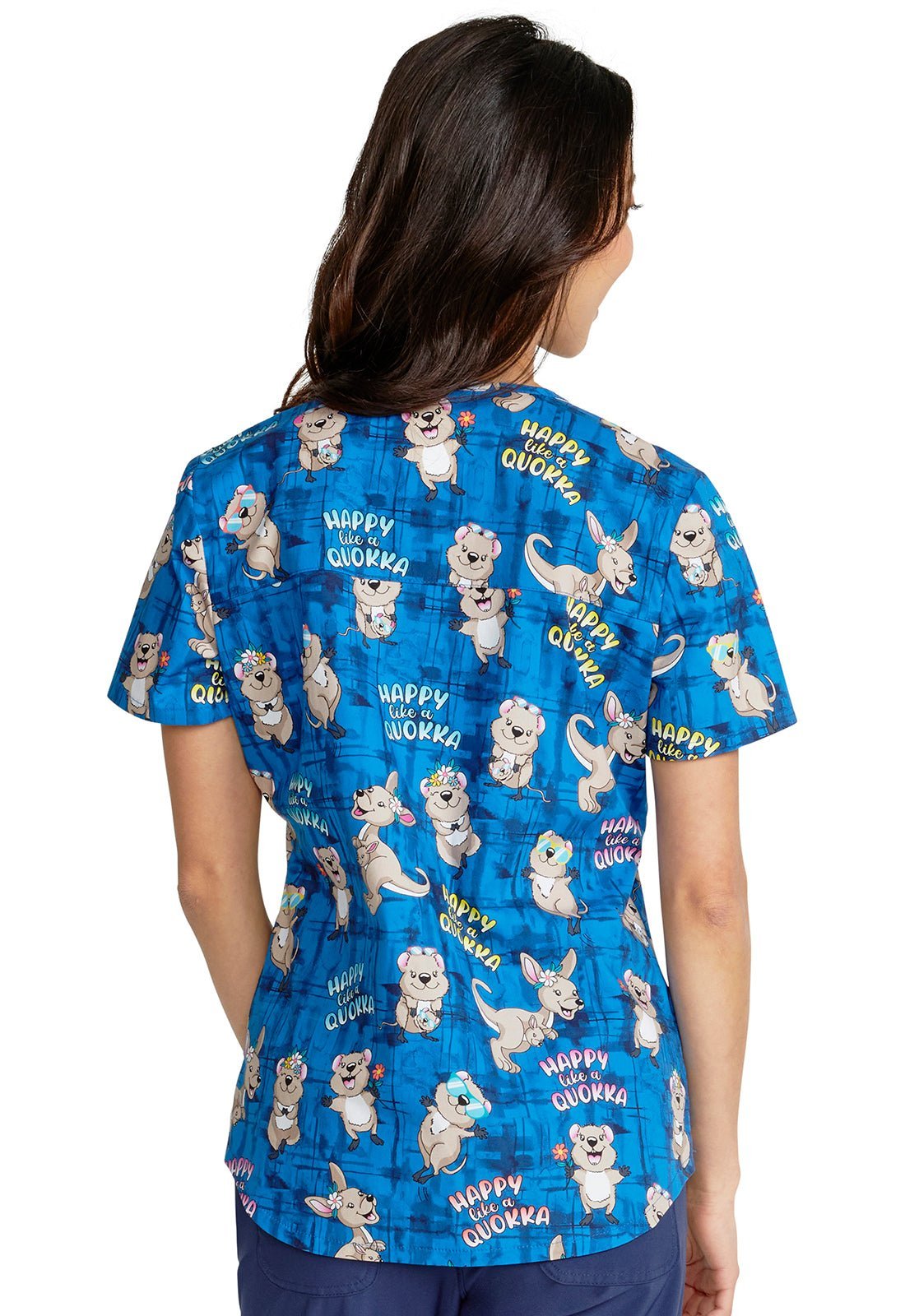 Happy As A Quokka Cherokee Kangaroo Print V Neck Scrub Top CK652 HAQA - Scrubs Select