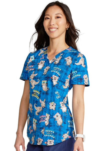 Happy As A Quokka Cherokee Kangaroo Print V Neck Scrub Top CK652 HAQA - Scrubs Select