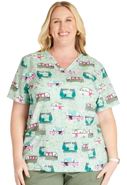 Happy Dog Cherokee Tooniforms Dog Is Good V Neck Scrub Top TF738 OGHC - Scrubs Select
