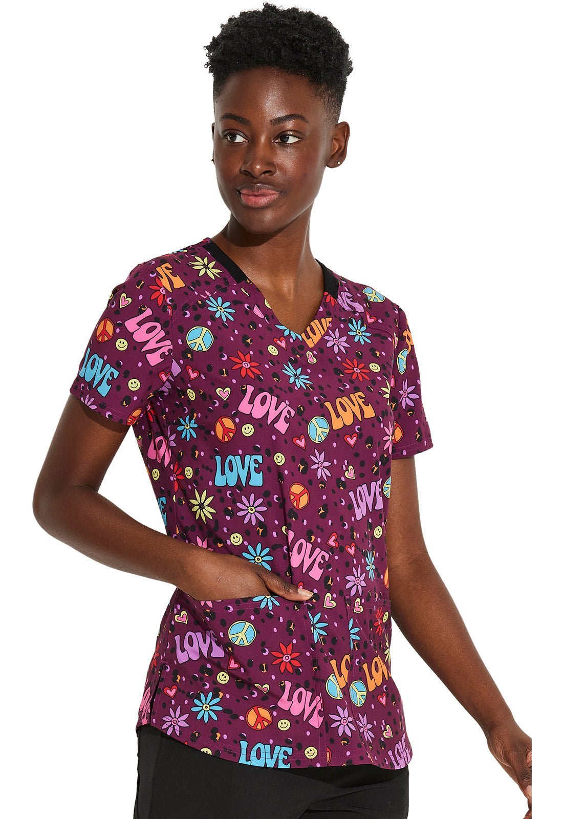 Dickies V Neck Scrub Top DK876 HYHP - Happy Hippie Print Medical