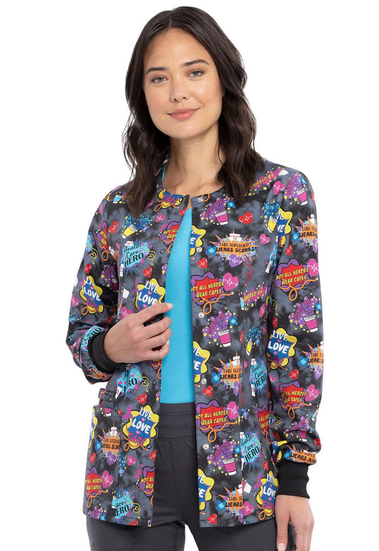Healthcare Hereos Cherokee Print Warm Up Scrub Jacket CK301 HEHC - Scrubs Select