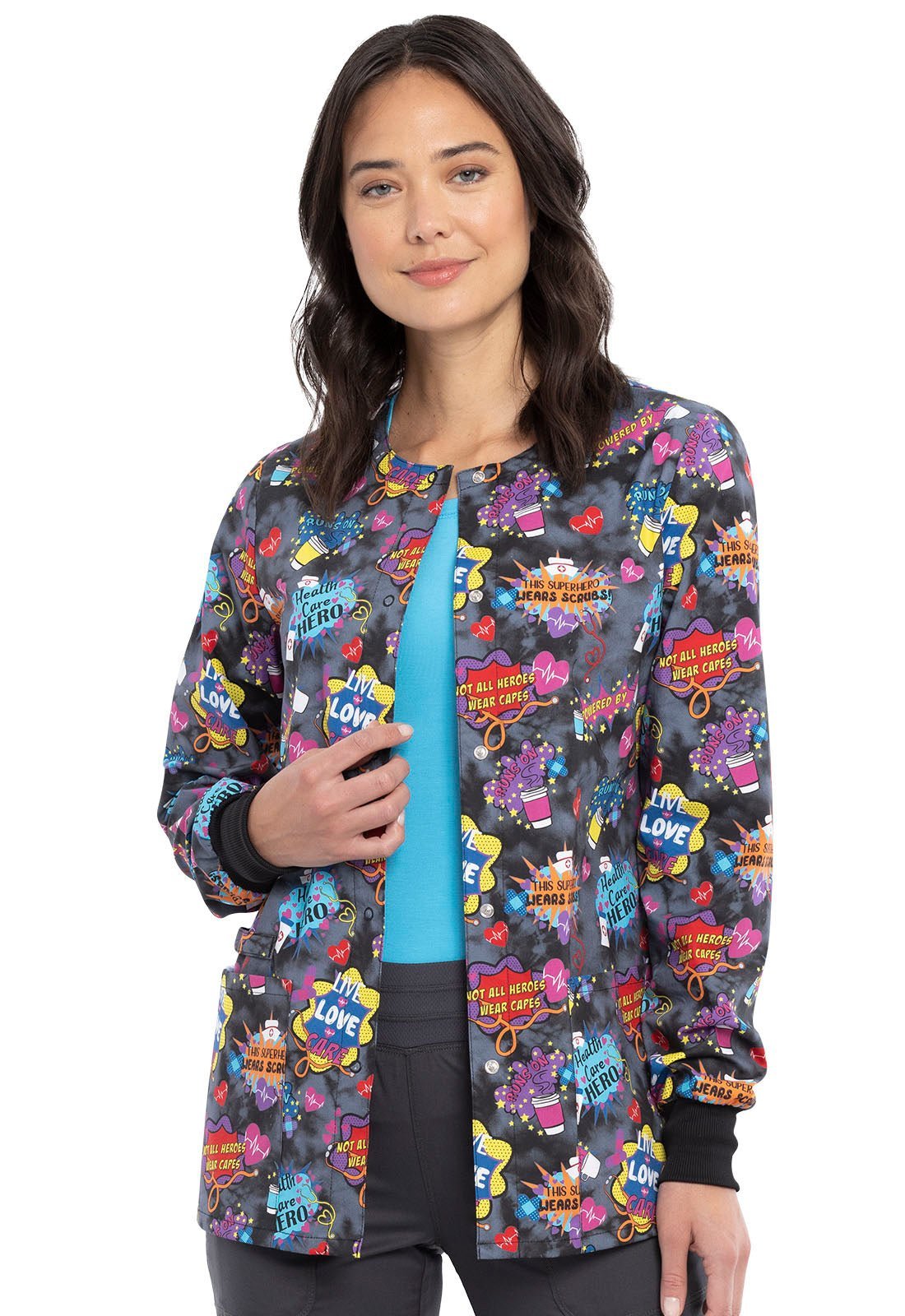 Healthcare Hereos Cherokee Print Warm Up Scrub Jacket CK301 HEHC - Scrubs Select