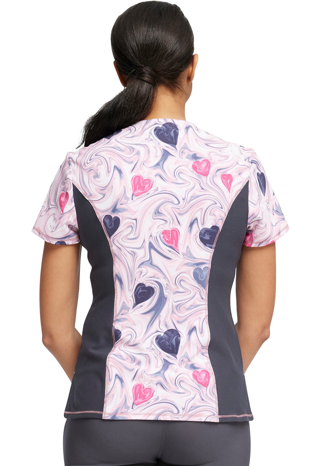 Heart Cherokee iFlex Print Mock Wrap Knit Panel Scrub Top CK698 LVSL - Scrubs Select