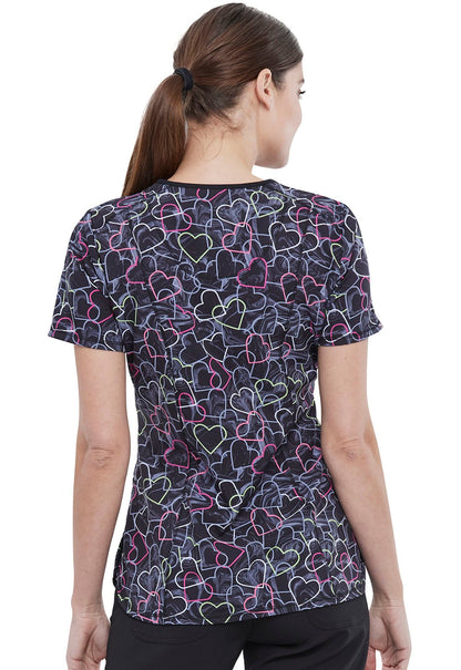 Heart Cherokee Print V Neck Scrub Top CK634 MBLH - Scrubs Select