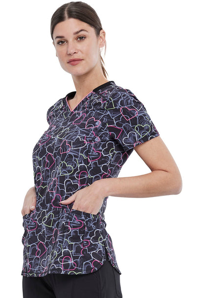 Heart Cherokee Print V Neck Scrub Top CK634 MBLH - Scrubs Select