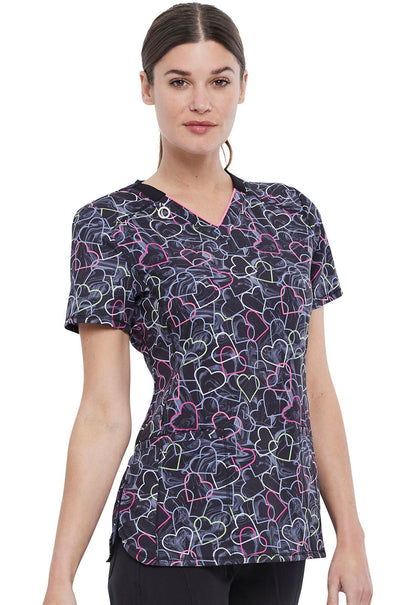 Heart Cherokee Print V Neck Scrub Top CK634 MBLH - Scrubs Select