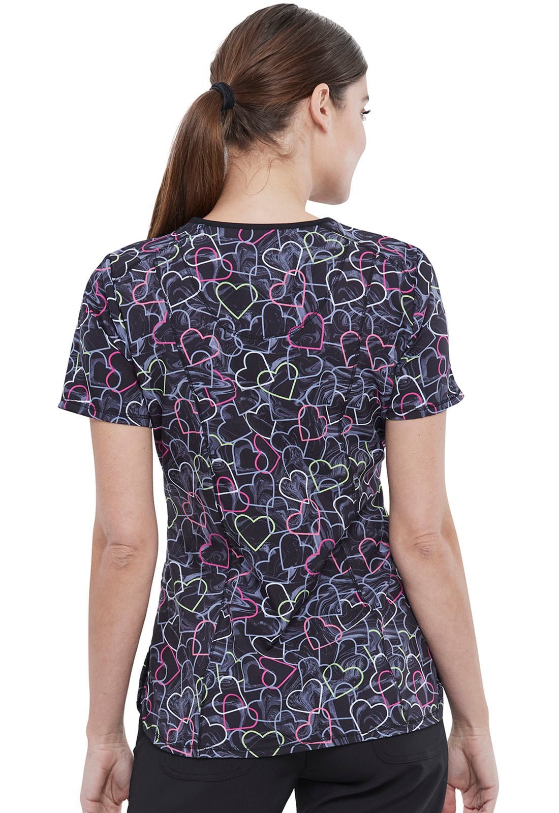 Heart Cherokee Print V Neck Scrub Top CK634 MBLH - Scrubs Select