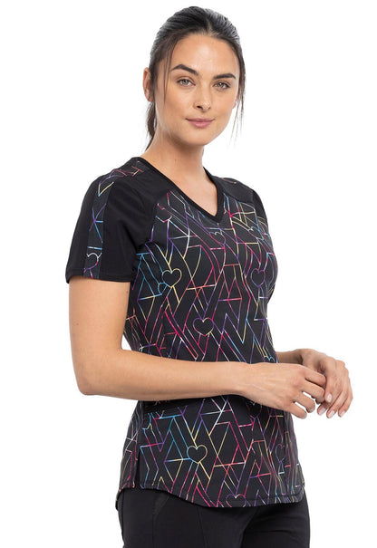Heart Cherokee Print V Neck Scrub Top CK656 LVLS - Scrubs Select