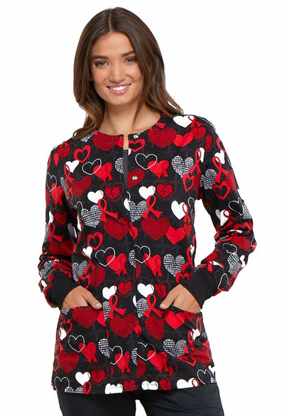 Heart Disease Awareness Cherokee Warm Up Scrub Jacket CK301 HTSM - Scrubs Select