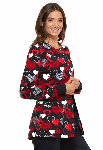 Heart Disease Awareness Cherokee Warm Up Scrub Jacket CK301 HTSM - Scrubs Select