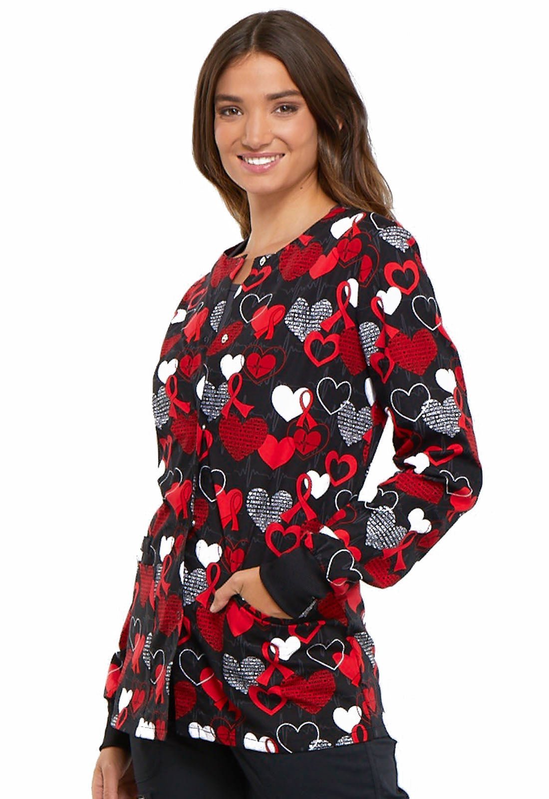 Heart Disease Awareness Cherokee Warm Up Scrub Jacket CK301 HTSM - Scrubs Select