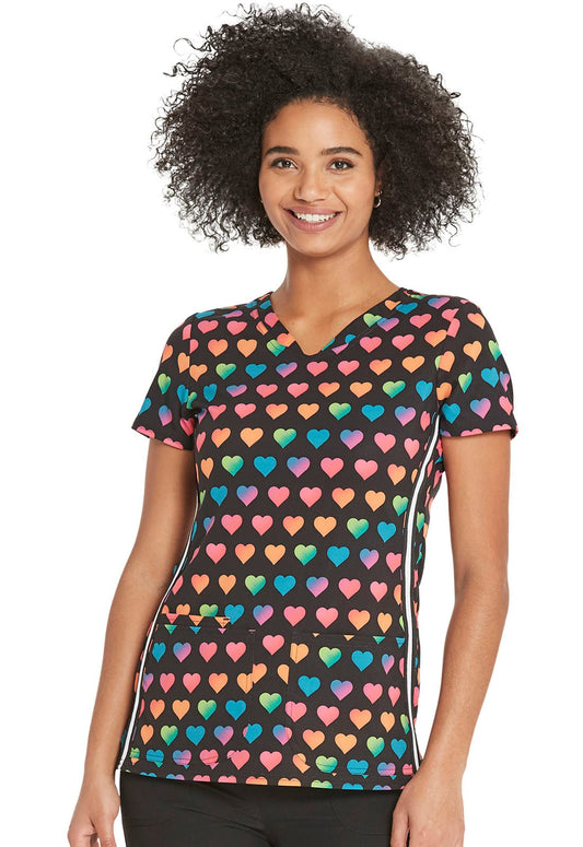 Heart Heartsoul Print V Neck Scrub Top HS720 RALV - Scrubs Select