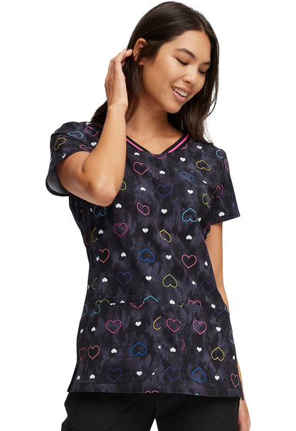 Heart HeartSoul Print V Neck Scrub Top HS723 LVVB - Scrubs Select