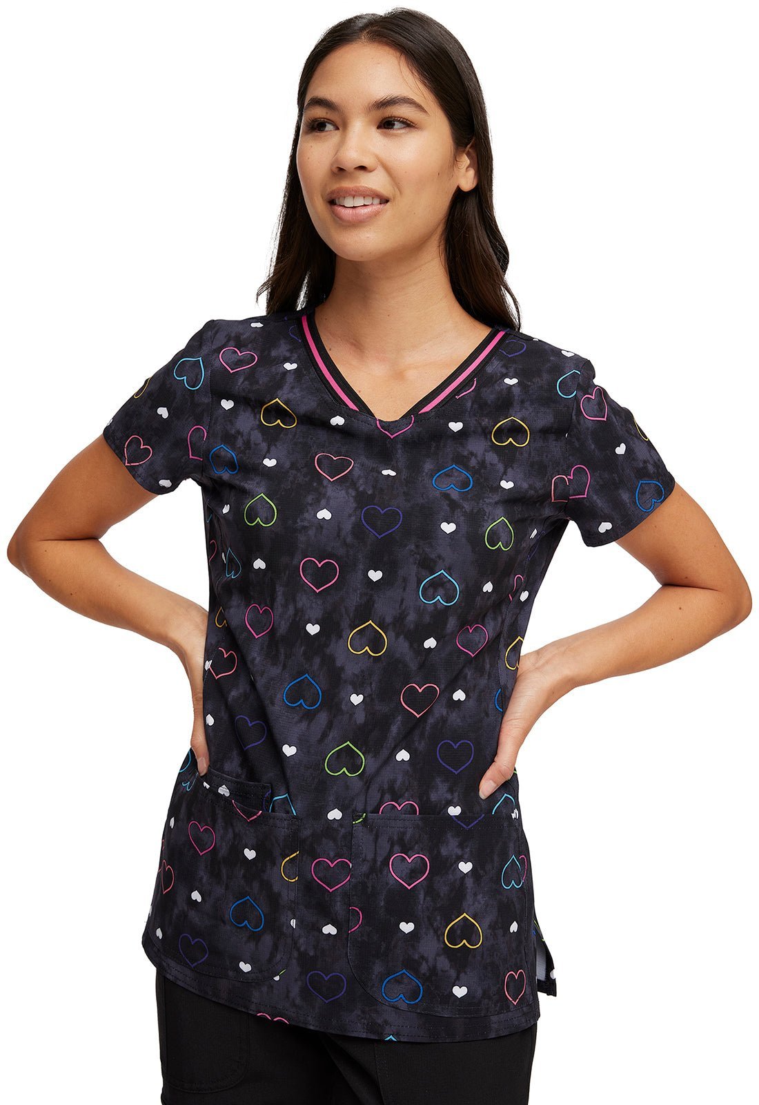 Heart HeartSoul Print V Neck Scrub Top HS723 LVVB - Scrubs Select
