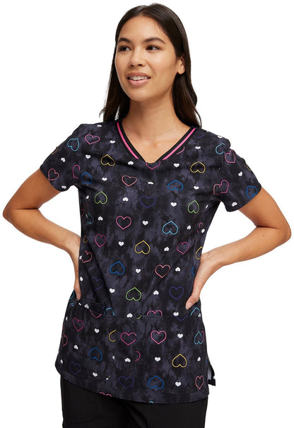 Heart HeartSoul Print V Neck Scrub Top HS723 LVVB - Scrubs Select