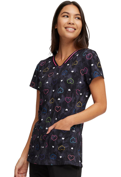 Heart HeartSoul Print V Neck Scrub Top HS723 LVVB - Scrubs Select