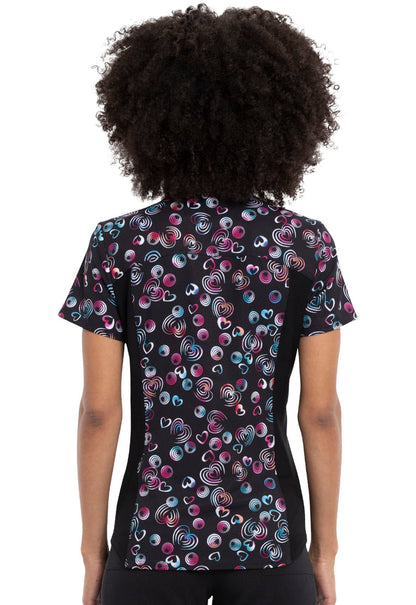 Heart Print Cherokee iFlex V Neck Knit Panel Scrub Top CK732 LVSW - Scrubs Select