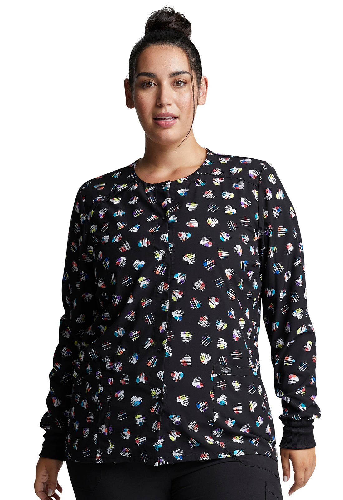 Heart Print Dickies EDS Snap Front Scrub Jacket DK309 LVDT - Scrubs Select