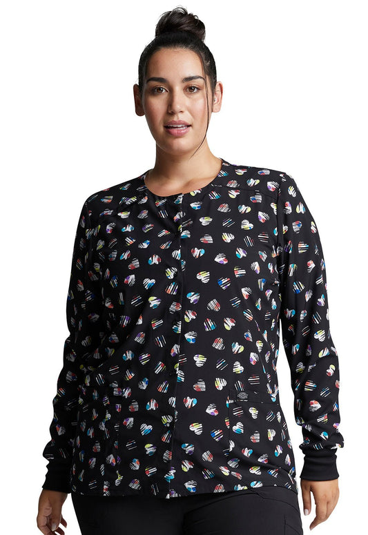 Heart Print Dickies EDS Snap Front Scrub Jacket DK309 LVDT - Scrubs Select