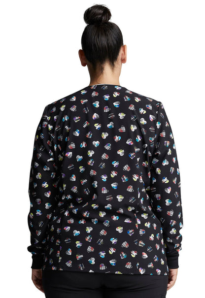 Heart Print Dickies EDS Snap Front Scrub Jacket DK309 LVDT - Scrubs Select