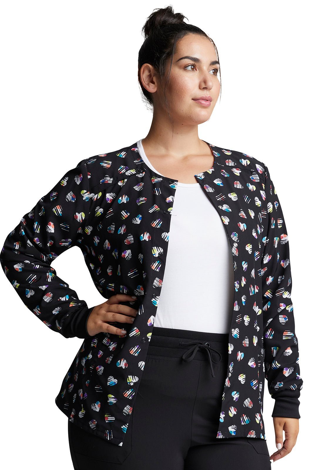 Heart Print Dickies EDS Snap Front Scrub Jacket DK309 LVDT - Scrubs Select
