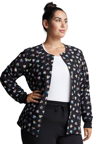 Heart Print Dickies EDS Snap Front Scrub Jacket DK309 LVDT - Scrubs Select