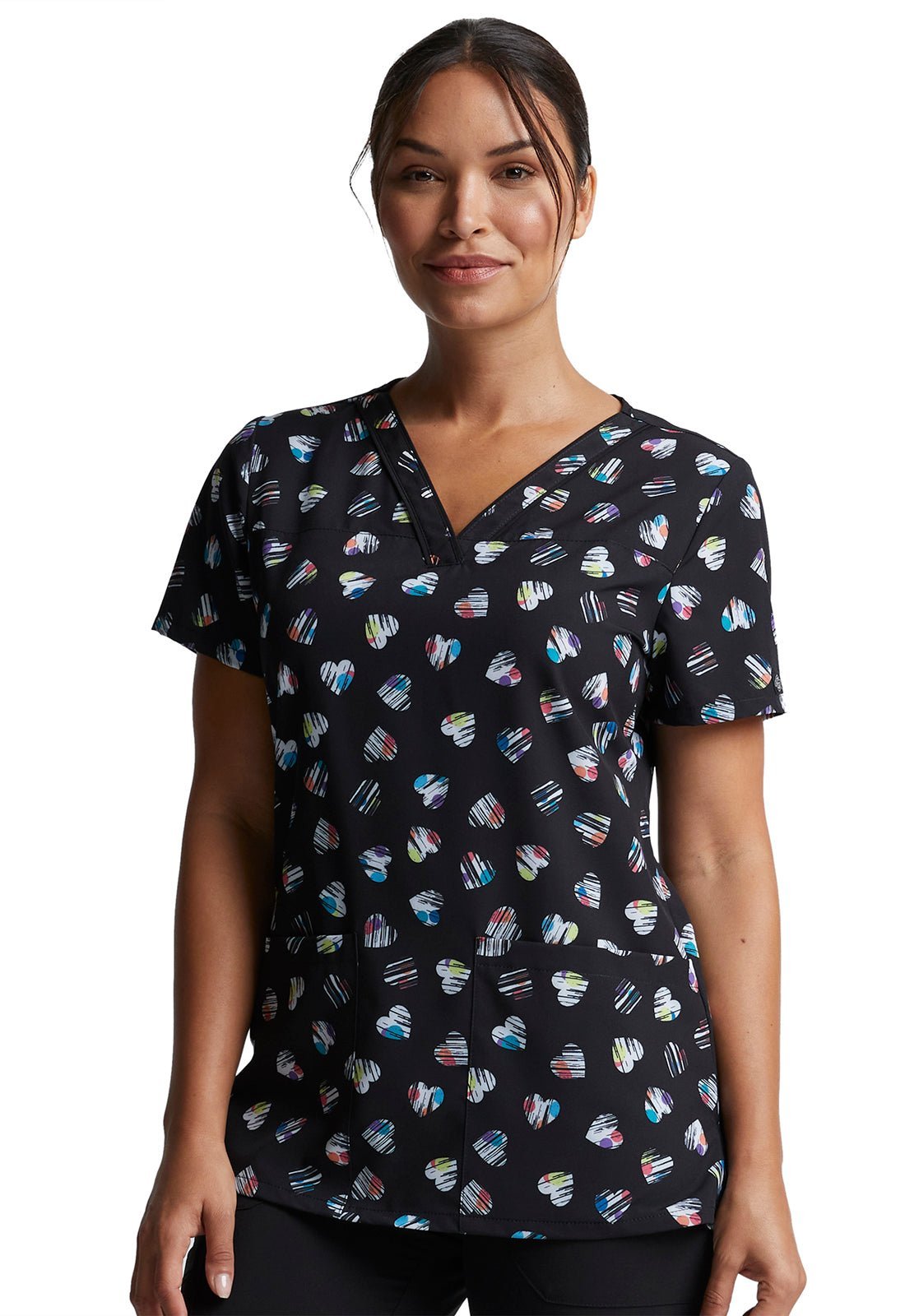 Heart Print Dickies EDS V Neck Scrub Top DK718 LVDT - Scrubs Select